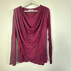 Cabi Womens Draped Cowl Neck Long Sleeve Tunic Top Large Burgundy Rayon #116